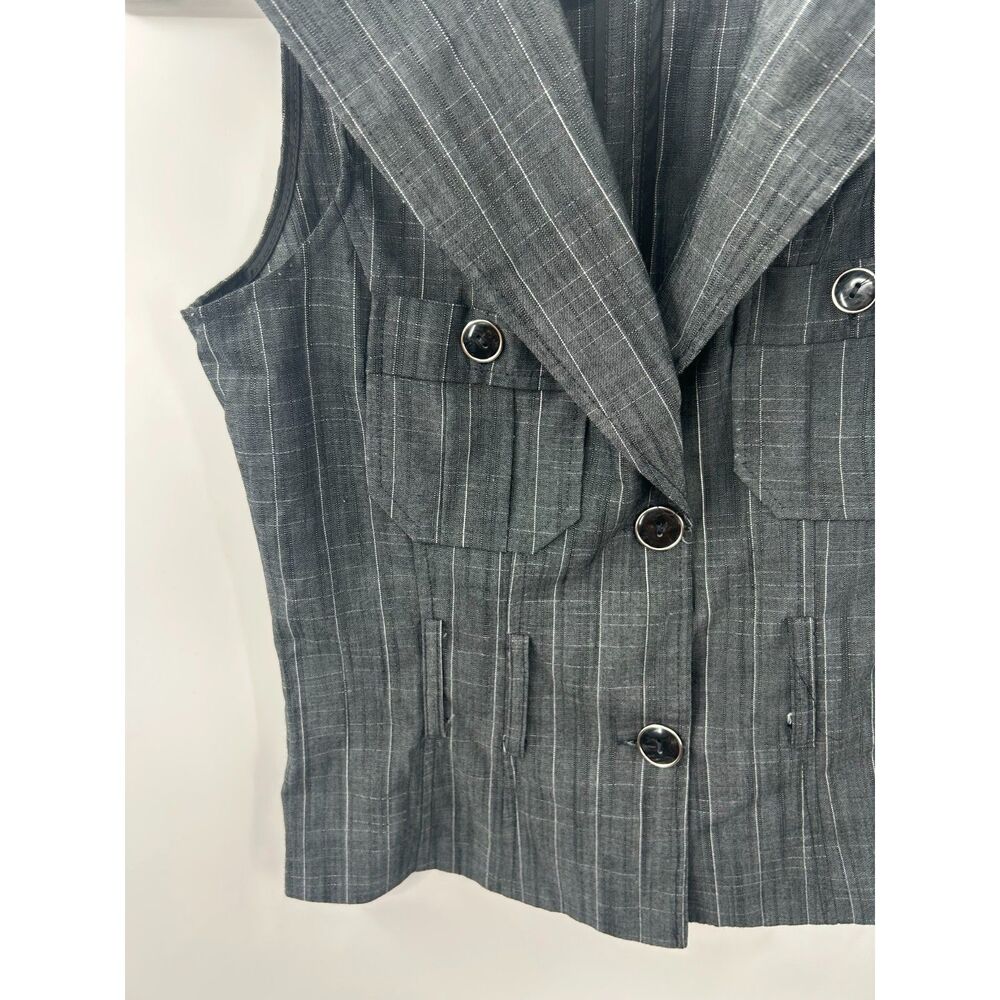 Y2K Pinstripe Gray Office Siren Women's Vest Size S Academia Striped Button - Picture 3 of 4